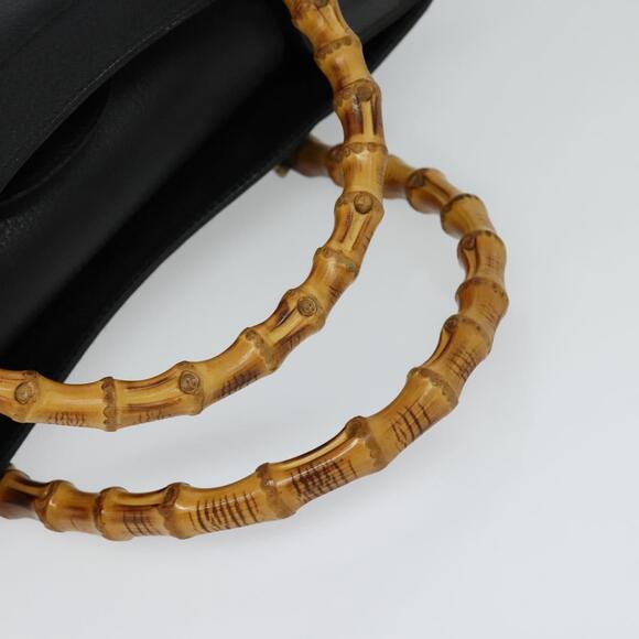 GUCCI Bamboo Hand Bag Leather Black Gold 002 002 - Picture 7 of 16